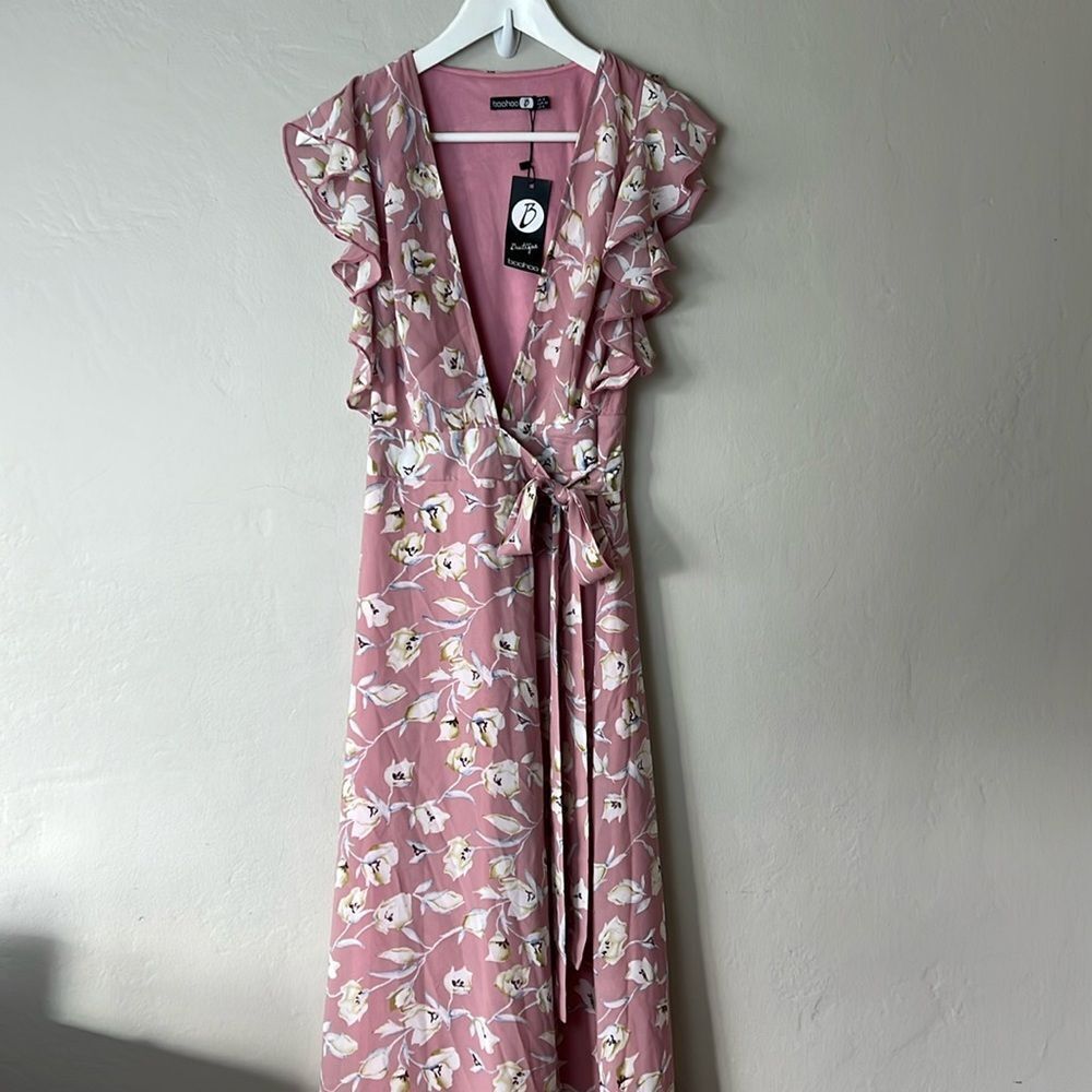 Boohoo FLORAL FRILL DETAIL WRAP MAXI DRESS - Picture 3 of 12